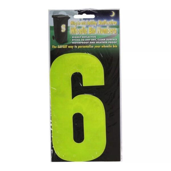 A "Wheelie Bin Sticker Yellow High Visibility Reflective - Number 6" is a sticker designed for waste bins, typically used to make them easily identifiable and visible,...