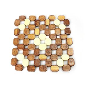 A wooden bamboo pan coaster or trivet measuring 15 x 15 cm is a kitchen accessory used to protect surfaces from heat damage when placing hot pans or dishes. Made from natural...