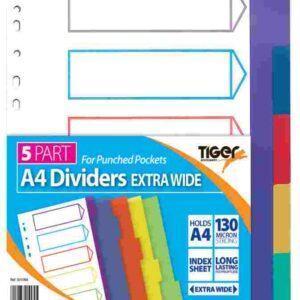 A4 Extra Wide 5-Section Punched Pocket Dividers