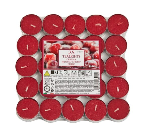 ALADINO CHERRY-SCENTED TEALIGHT CANDLES, 4-HOUR BURN TIME, PACK OF 25