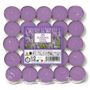 ALADINO LAVENDER SCENTED TEALIGHT CANDLES, 4-HOUR BURN TIME, PACK OF 25