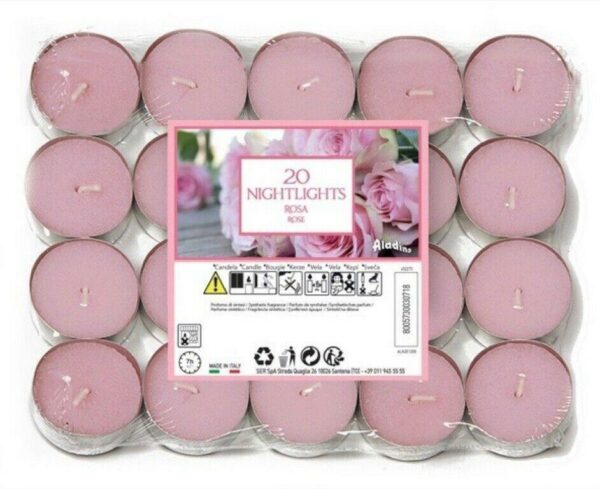 ALADINO NIGHTLIGHT TEALIGHT CANDLES - ROSE SCENT, 7 HOURS BURN TIME, PACK OF 20