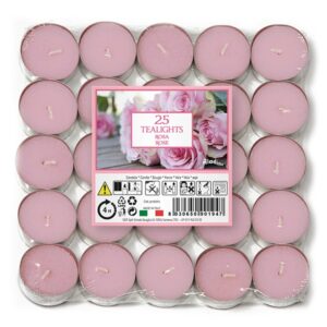 ALADINO ROSE SCENTED TEALIGHT CANDLES, 4-HOUR BURN TIME, PACK OF 25