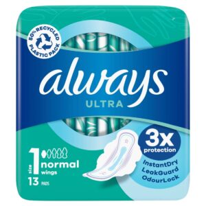 Always Ultra Normal Plus Sanitary Pads with Wings, Pack of 13