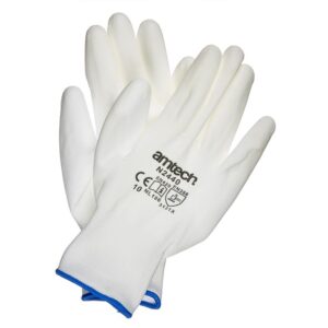 AM-TECH White Light Duty Work Gloves with PU Coating - Size XL (10)