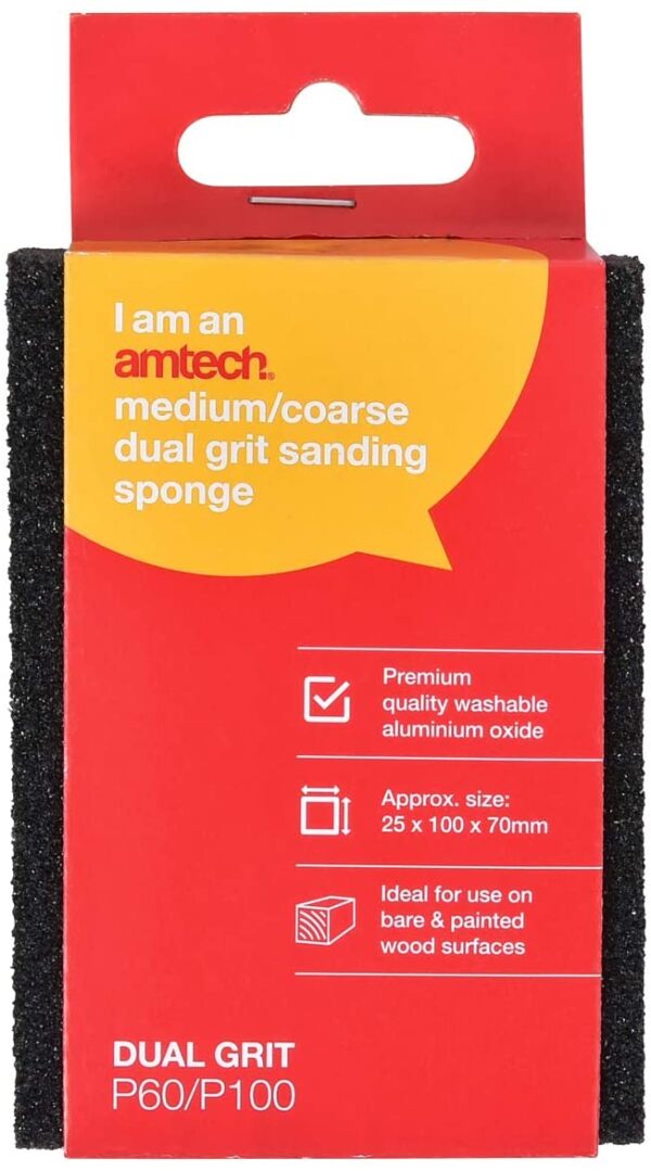 AMTECH Dual Grit Sanding Sponge - Medium/Coarse (P60/100)