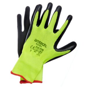 AMTECH High-Visibility Latex Coated Work Gloves - Large (Size 9)