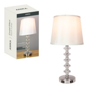 ANIKA 45CM TABLE LAMP WITH CRYSTAL EFFECT AND DUAL USB CHARGING