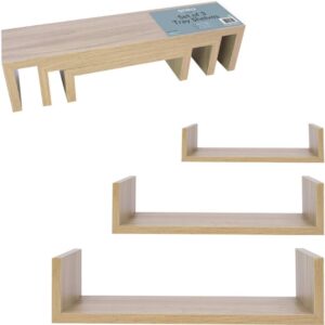 ANIKA Oak Finish U-Shaped Floating Shelves, Set of 3