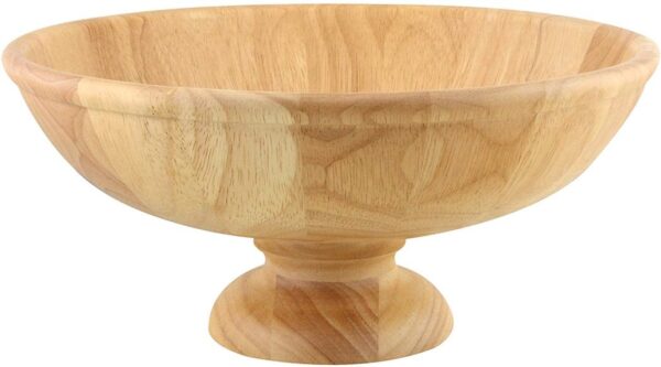 APOLLO FOOTED FRUIT BOWL IN NATURAL RUBBERWOOD, APPROXIMATELY 30 X 30 X 13.5 CM