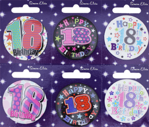 Assorted 55mm Designs: Age 18 Badge