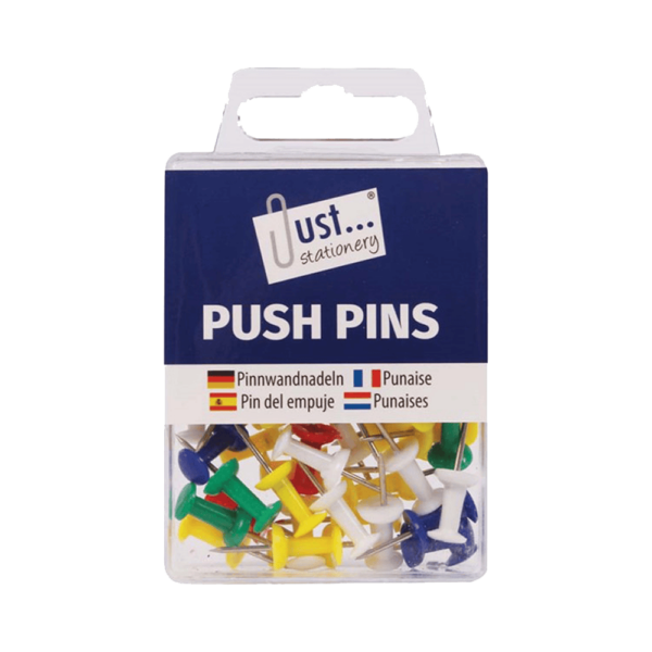 Assorted Colored Push Pins by Just Stationery - Pack of 50