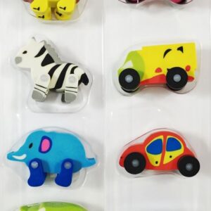 Assorted Set of Cute Animal or Car Vehicle Erasers