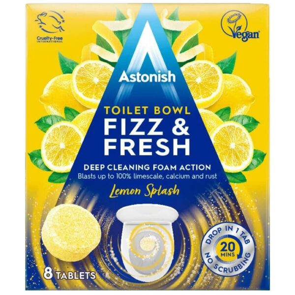 ASTONISH FIZZ & FRESH LEMON SCENT TOILET BOWL TABLETS, PACK OF 8