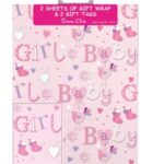 Baby Girl Gift Wrap Set: 2 Sheets & 2 Tags