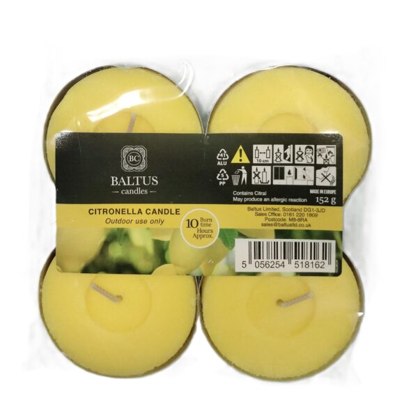 Baltus Maxi Citronella Tealight Candles - 10 Hour Burn, Pack of 4