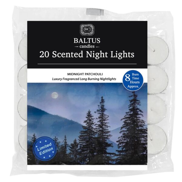 Baltus Midnight Patchouli Limited Edition Tea Lights - 8 Hour Burn, Pack of 20