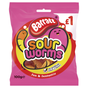 Barratt Sour Worms 100g - Priced at £1