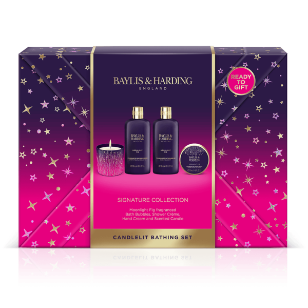 Baylis & Harding Moonlight Fig Candlelit Bathing Gift Set, Gift Wrapped