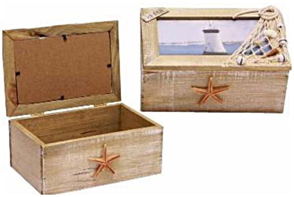 Beach-Themed Wooden Keepsake Box with Photo Frame