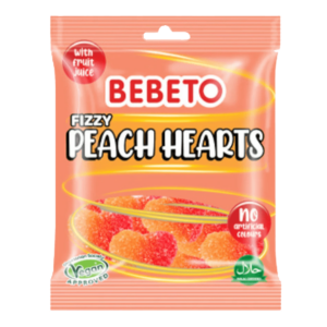 Bebeto Peach Hearts with Fizzy Coating 150g