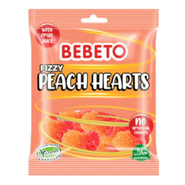 Bebeto Peach Hearts with Fizzy Coating 150g