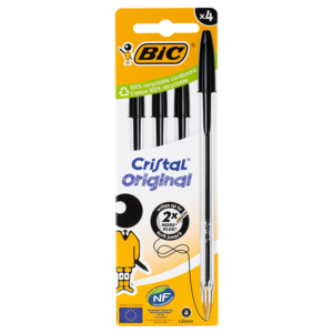 Bic Cristal Black Ballpoint Pens, Pack of 4