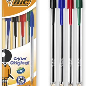 BIC Cristal Original Ballpoint Pens, Assorted Colors, Pack of 4