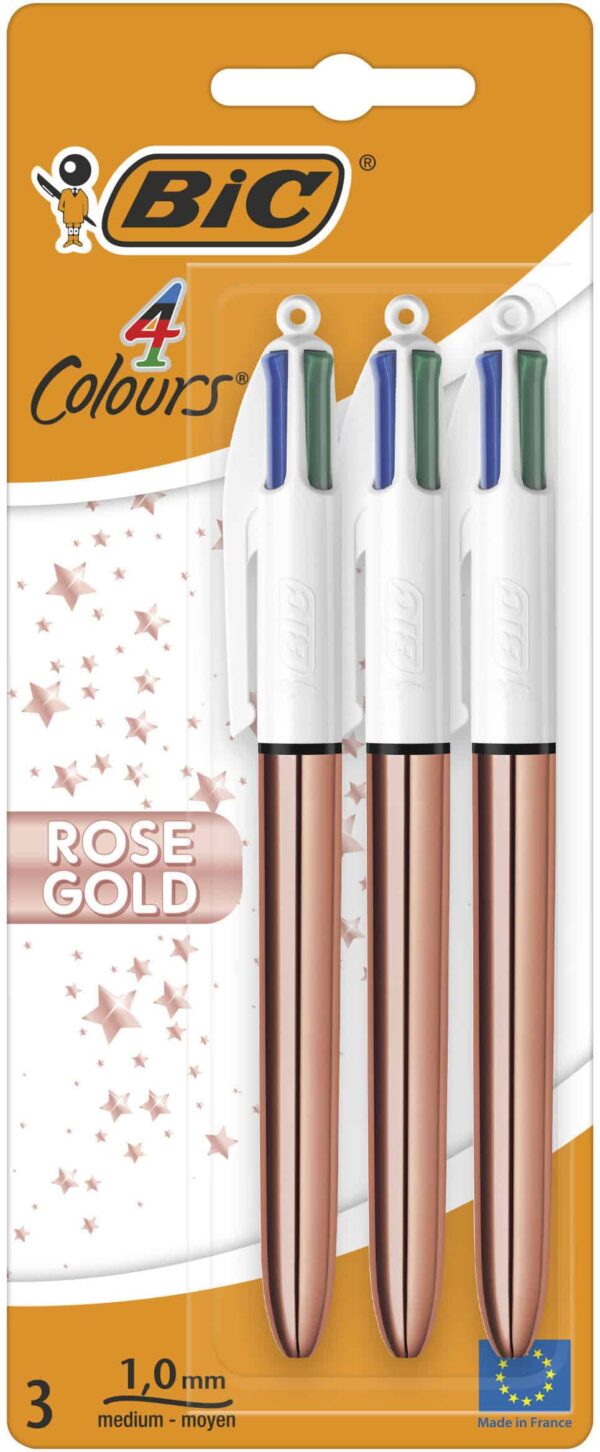 Bic Rose Gold 4-Color Pens, Pack of 3