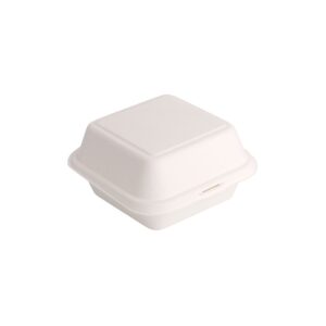 Biodegradable Clamshell Burger Boxes 6x6, White Bagasse, Pack of 50