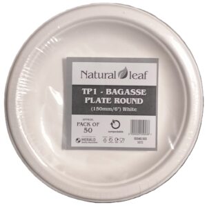 Biodegradable Plate Made from Natural Leaf Bagasse, 6 Inches (15 cm), Pack of 50