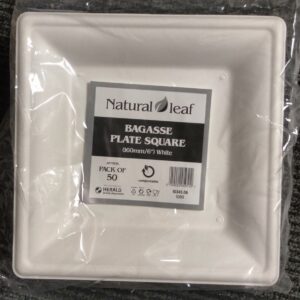 Biodegradable Square Plate Made from Natural Leaf Bagasse, 6" / 15cm, Pack of 50