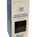 BIOZOLVE Jumbo Biodegradable Paper Straws - Black, 200mm x 6mm, Pack of 250