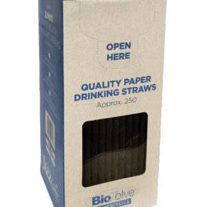 BIOZOLVE Jumbo Biodegradable Paper Straws - Black, 200mm x 6mm, Pack of 250