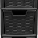 Black Plastic Rattan Tower Storage Unit with 3 Medium Drawers