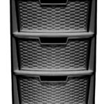 Black Rattan-Style Large 3-Drawer Plastic Storage Tower Unit