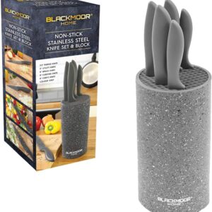 BLACKMOOR HOME 5-PIECE GREY KNIFE SET WITH BLOCK