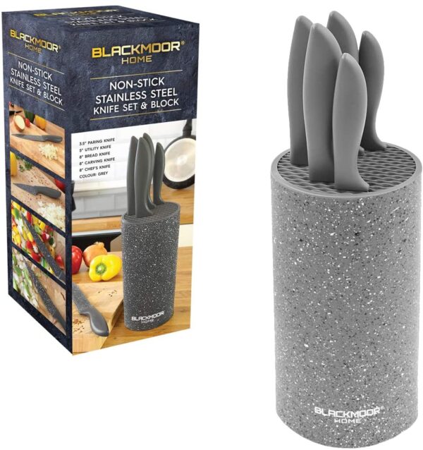 BLACKMOOR HOME 5-PIECE GREY KNIFE SET WITH BLOCK