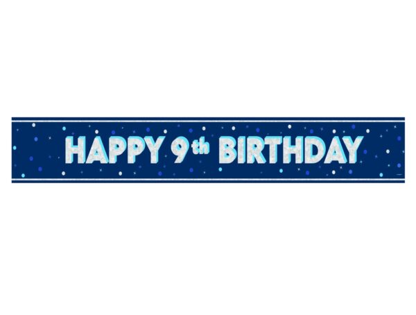 Blue 9th Birthday Floral Prism Party Banner - 9ft by Unique Party