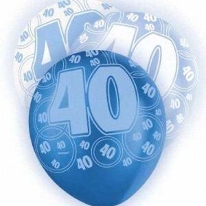 BLUE GLITZ 40TH BIRTHDAY ALL-OVER PRINT PARTY BALLOONS, PACK OF 6