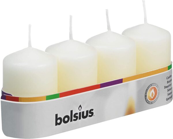 BOLSIUS IVORY PILLAR CANDLE 60MM X 40MM, PACK OF 4