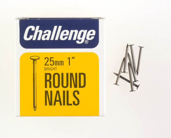 CHALLENGE 25MM BRIGHT ROUND WIRE NAILS, 225G