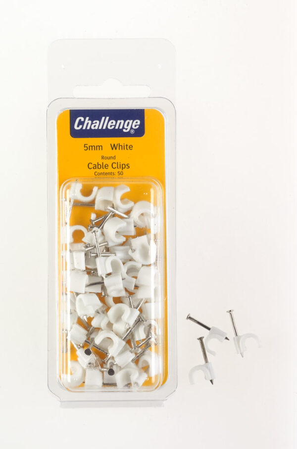 Challenge 5mm White Round Cable Clips, Pack of 50