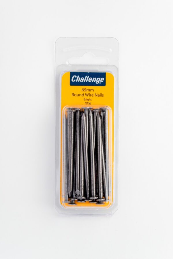 Challenge Bright 65mm Round Wire Nails, 100g