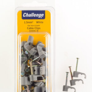 Challenge White Flat Twin & Earth Cable Clips 1.5mm, Pack of 30