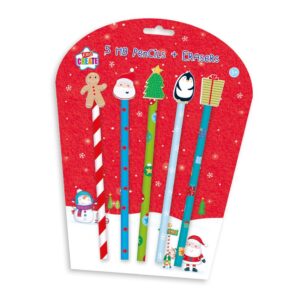 Children's Christmas HB Pencil Set with Erasers - Pack of 5