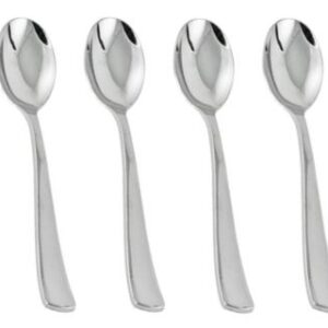 CHROME-FINISH SILVER PLASTIC DISPOSABLE TEA SPOONS (SET OF 12)