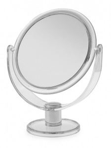 Clear Large Round Plastic Standing Makeup Mirror by Blue Canyon