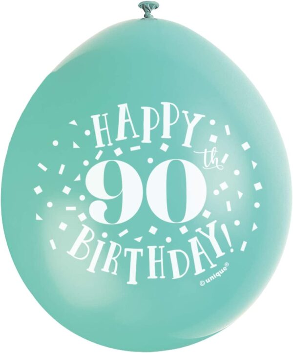 Colorful 90th Birthday Latex Balloons - Pack of 10