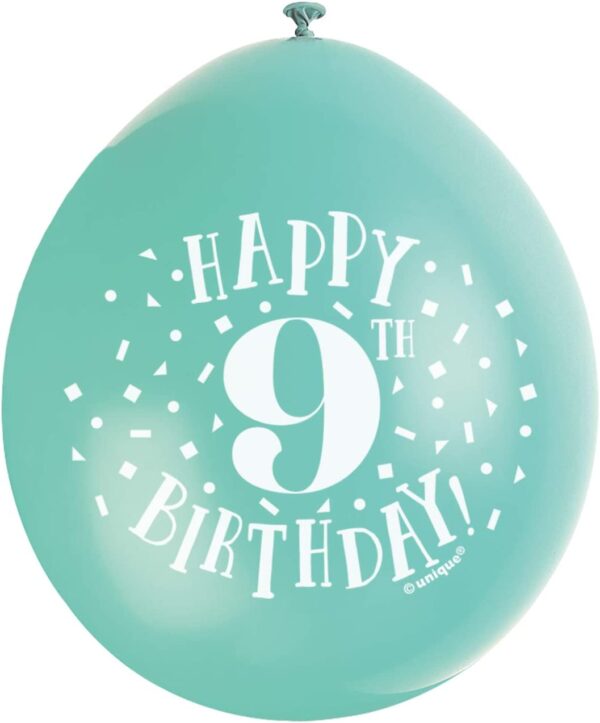 Colorful 9th Birthday Latex Balloons - Pack of 10 by Unique Party